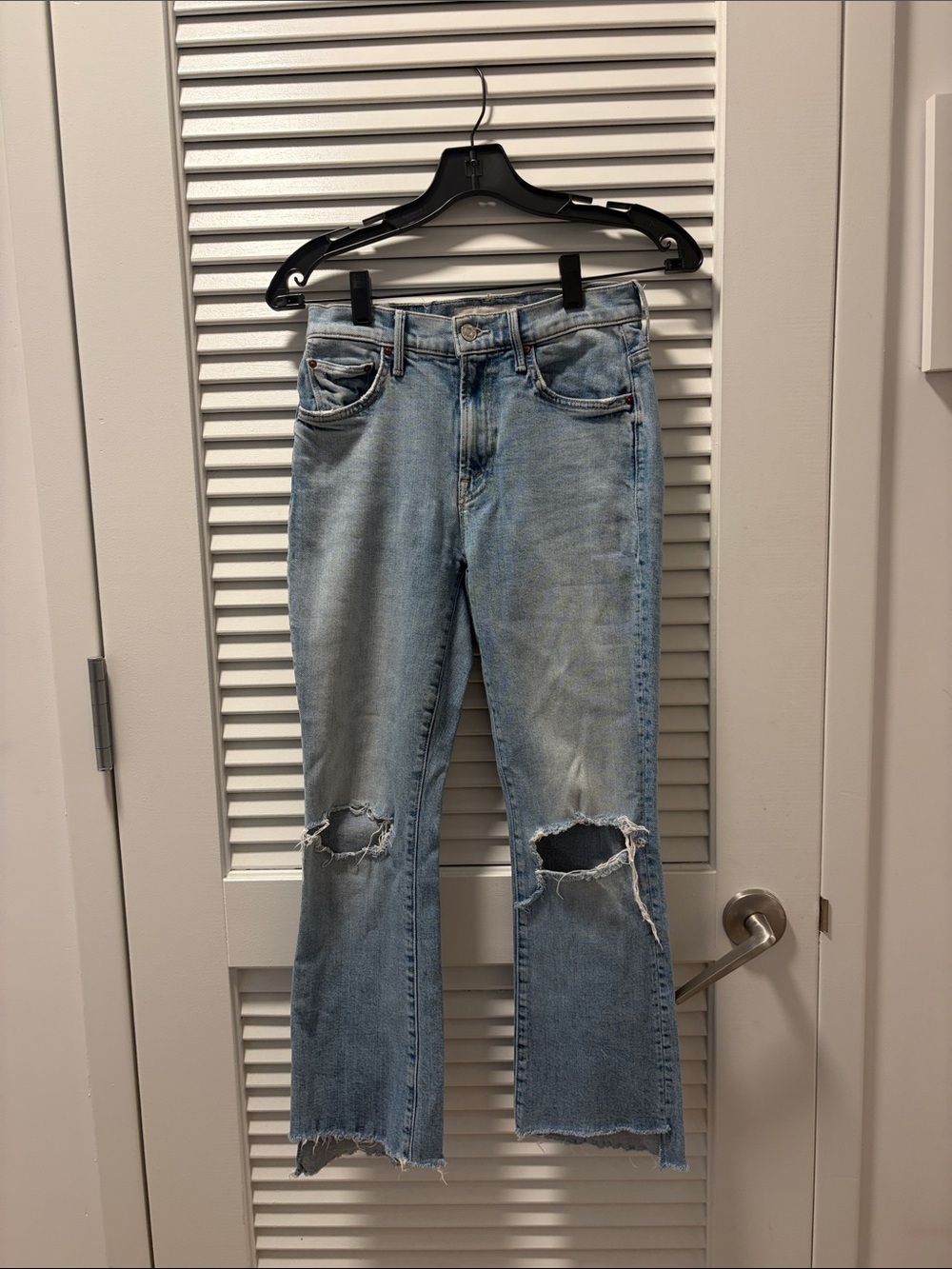 MOTHER Light Blue Distressed Cropped Jeans